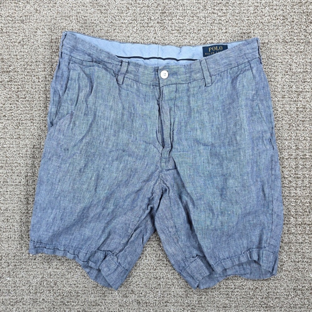 Polo Ralph Lauren Mens 32 Blue 100% Linen Classic Fit Shorts 9" Inseam